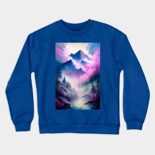 mountain landscape in psychedelic shades of lavender and purple Crewneck Sweatshirt